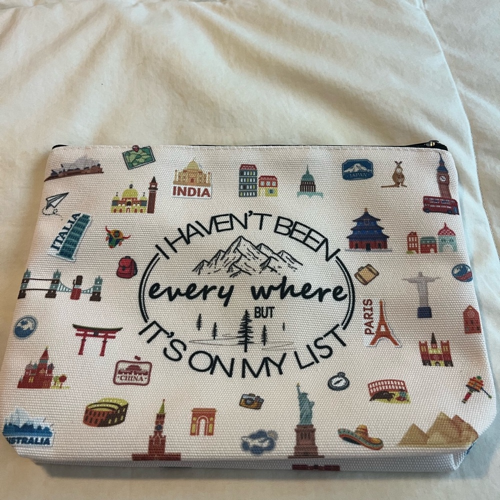 Travel-Themed Pouch with Global Icons